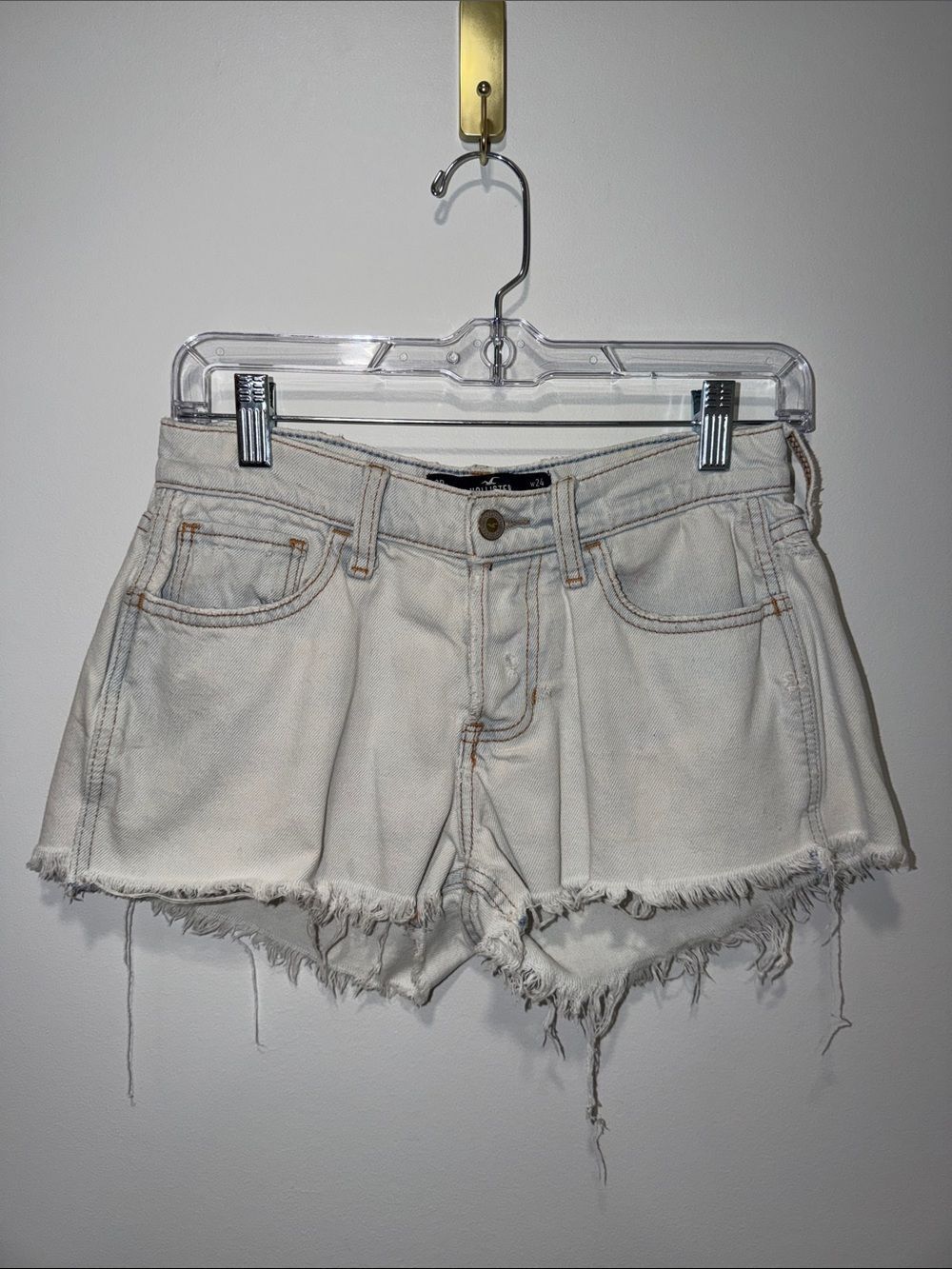 Hollister 0R/24 Vintage Wash Distressed Fringe Denim Jean Shorts